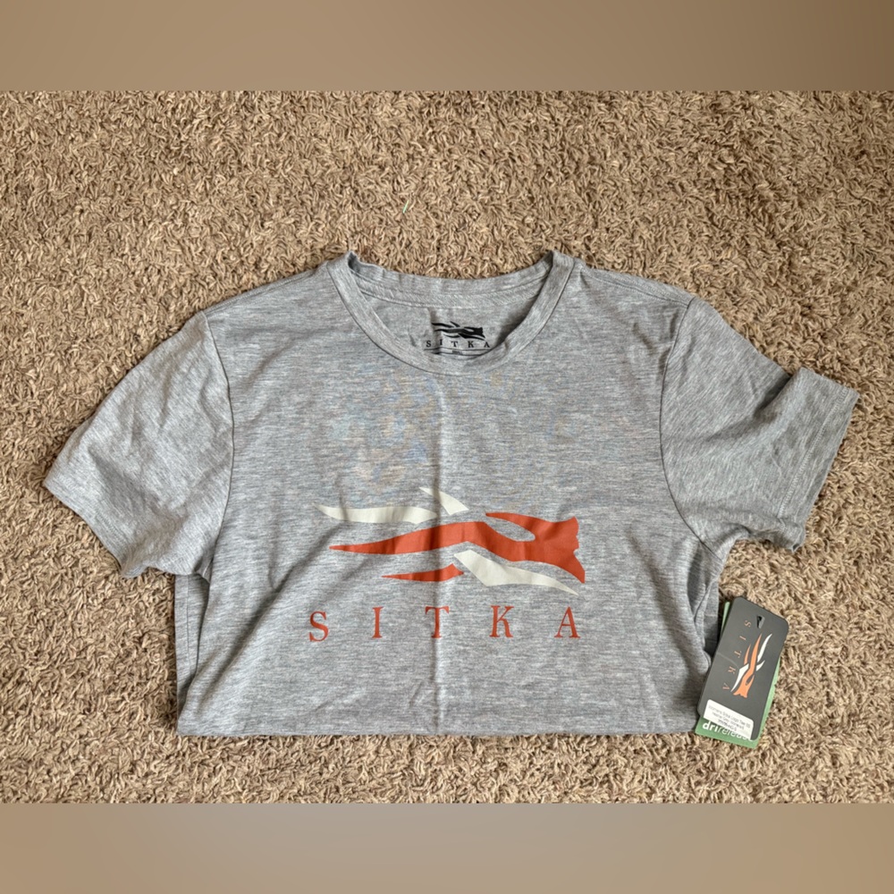 Woman’s Gray Sitka Short Sleeve Tee - Orange Accent